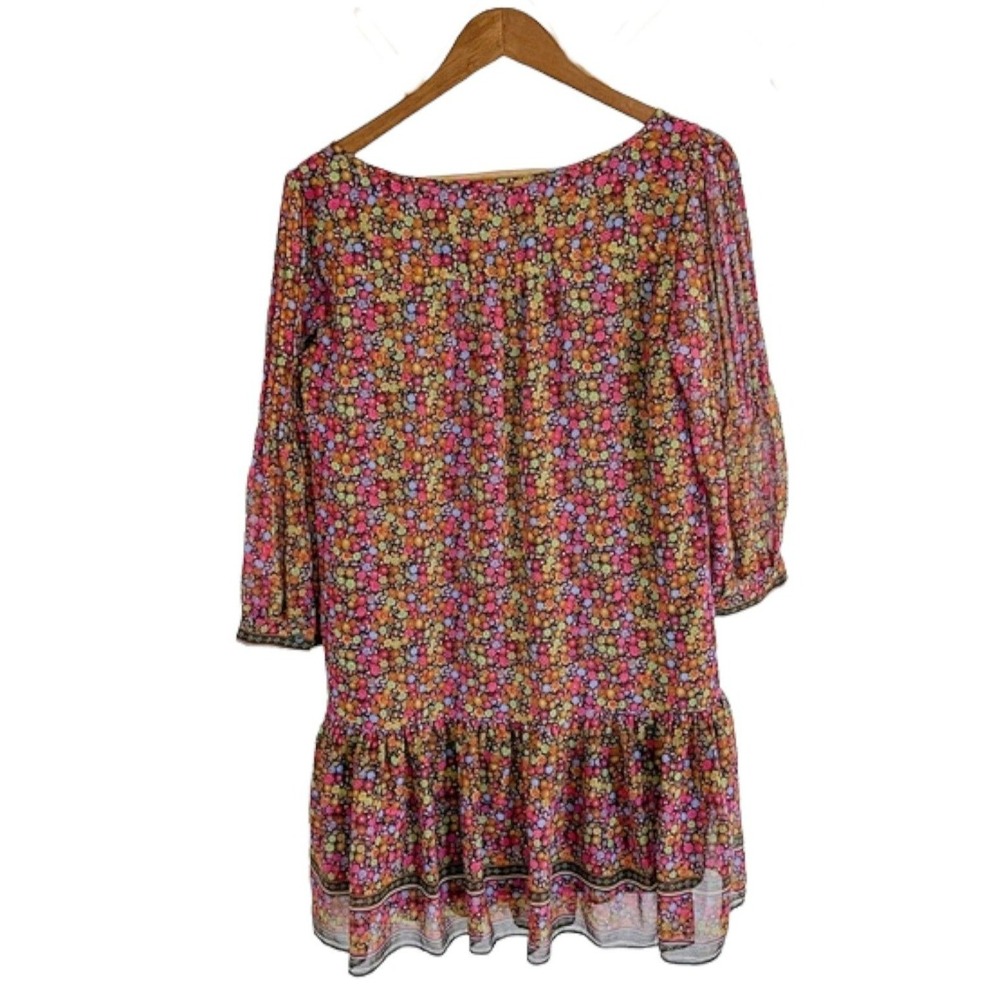 London Times Women's Ditsy Floral Lined 3/4 Sleeve Ruffle Hem Swing Dress Size 6 - Picture 3 of 5